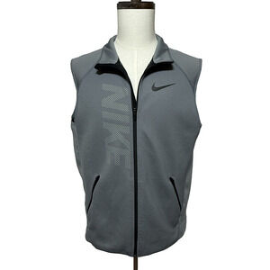 Nike Dri Fit Vest Mens Large Gray Full Zip Running Training Zip Pocket Outdoors